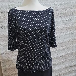 Lauren Ralph Lauren Black and White Polka Dot Boatneck Short Sleeve Top Womens L